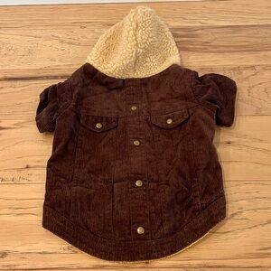 Top Paw Dark Brown Corduroy Dog Jacket with Tan Sherpa Hood and Lining, size M